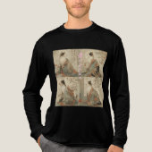 "春の曙" 和風の着物を着た猫のイラスト トライブレンドTシャツ (正面)