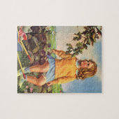 春の木で鳥を見るヴィンテージの少女 ジグソーパズル (横)