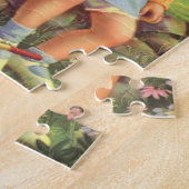 春の木で鳥を見るヴィンテージの少女 ジグソーパズル (側面)