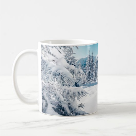 春の木の背景画。1霜の降りた日、落ち着いて勝つ コーヒーマグカップ (左)
