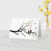 春の木の赤いハートとの愛の猫 カード (黄色い花)