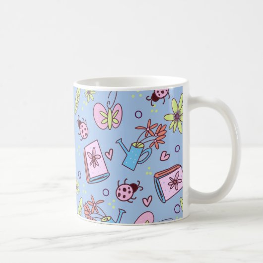 春の本好きのためのカラフルな落書き コーヒーマグカップ (右)