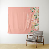 春の桃の花の水彩フラワーバックドロップシャワー タペストリー (インサイチュ(横))