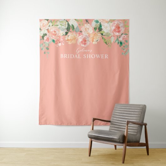 春の桃の花の水彩画の花の背景 シャワー タペストリー (インサイチュ)