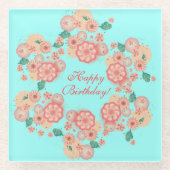 春の桃の花 ガーデン フラワー デコレーション ボヘミア ガラスコースター (正面)