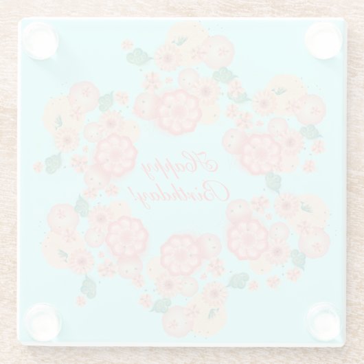 春の桃の花 ガーデン フラワー デコレーション ボヘミア ガラスコースター (裏面)