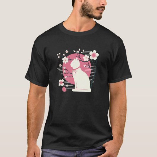 春の桜と可愛い猫 Tシャツ (正面)