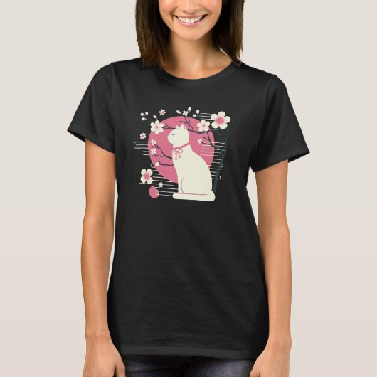 春の桜と可愛い猫 Tシャツ (正面)