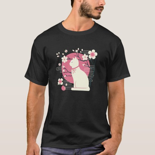 春の桜と可愛い猫 Tシャツ (正面)