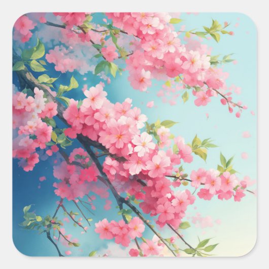 春の桜のほころび スクエアシール (正面)