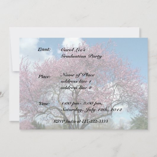 春の桜の木 招待状 (裏面)