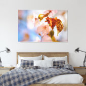 春の桜の花とオレンジ色の葉 キャンバスプリント (インサイチュ (寝室))