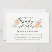 春の桜色の桃色の水彩花のベイビーシャワー 招待状 (正面)