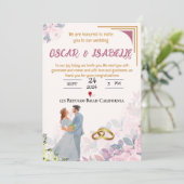 春の桜色の花フレーム結婚式招待状 招待状 (スタンド正面)