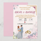 春の桜色の花フレーム結婚式招待状 招待状 (正面/裏面)