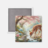 春の森で鴨と子鹿 マグネット (正面/裏面)