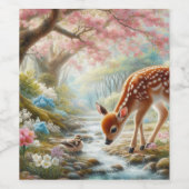 春の森で鴨と子鹿 ワインラベル (シングルラベル)