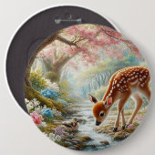 春の森で鴨と子鹿 缶バッジ (正面&裏面)