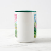 春の森の水彩画 ツートーンマグカップ (中央)