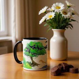 春の森の生活　鳥とリス – ナチュラル ジャンボコーヒーマグカップ