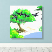 春の森の鳥とリスとの生活 – Natur キャンバスプリント (インサイチュ (ウッドフロア))