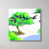 春の森の鳥とリスとの生活 – Natur キャンバスプリント (正面)