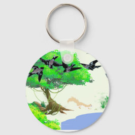 春の森の鳥とリスとの生活 – Natur キーホルダー