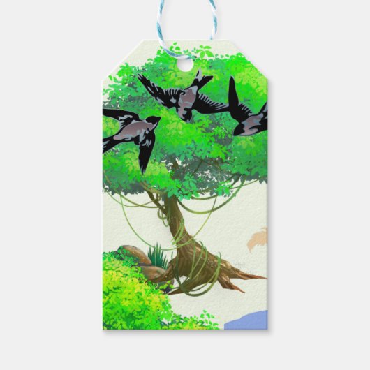 春の森の鳥とリスとの生活 – Natur ギフトタグ (正面)