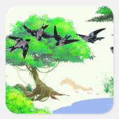 春の森の鳥とリスとの生活 – Natur スクエアシール (正面)