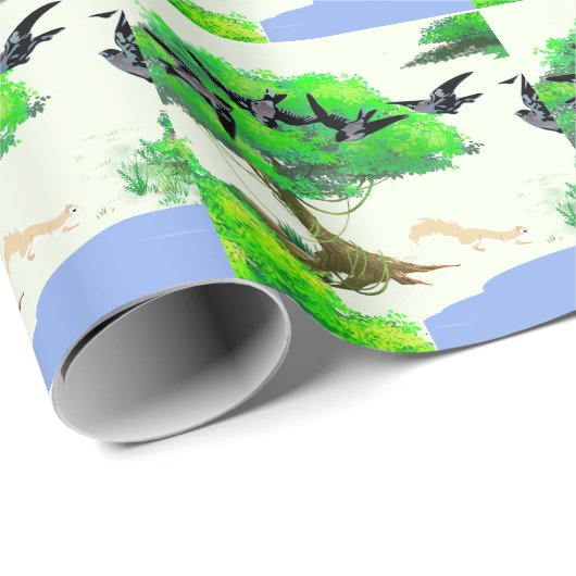 春の森の鳥とリスとの生活 – Natur ラッピングペーパー (ロールコーナー)