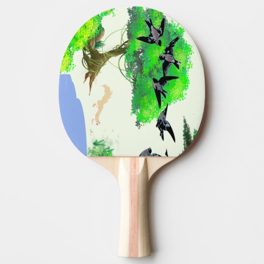 春の森の鳥とリスとの生活 – Natur 卓球ラケット (正面)