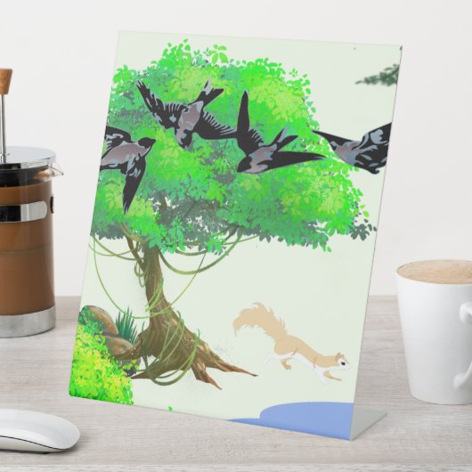 春の森の鳥とリスとの生活 – Natur 台座サイン (インサイチュ)