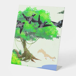 春の森の鳥とリスとの生活 – Natur 台座サイン