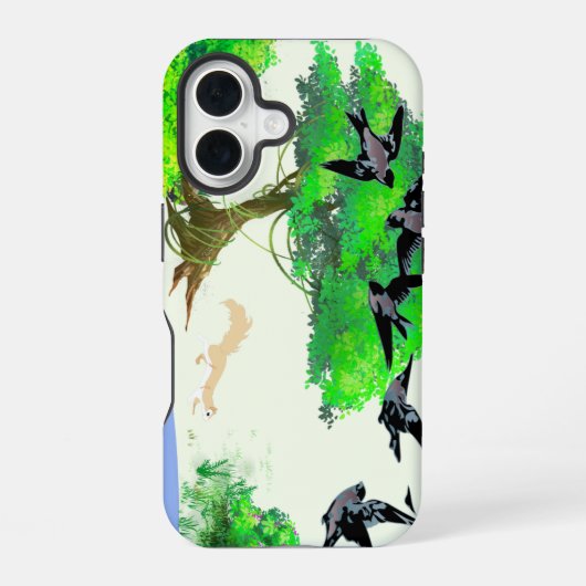 春の森の鳥とリスとの生活 – Natur iPhone 16ケース (裏面)