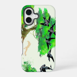 春の森の鳥とリスとの生活 – Natur iPhone 16ケース