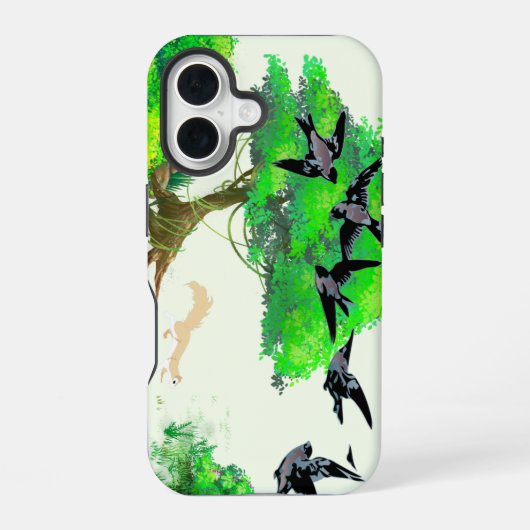 春の森の鳥とリスとの生活 – Natur iPhone 16ケース (裏面)