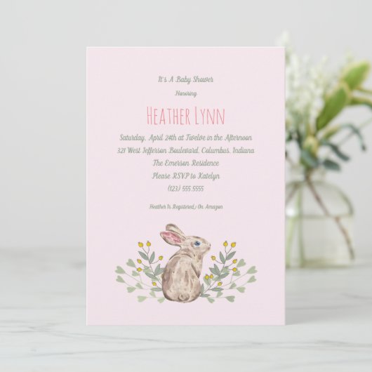 春の森林ウサギの女の赤ちゃんのシャワーの招待状 招待状 (スタンド正面)