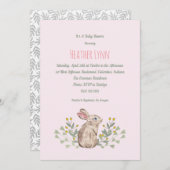 春の森林ウサギの女の赤ちゃんのシャワーの招待状 招待状 (正面/裏面)