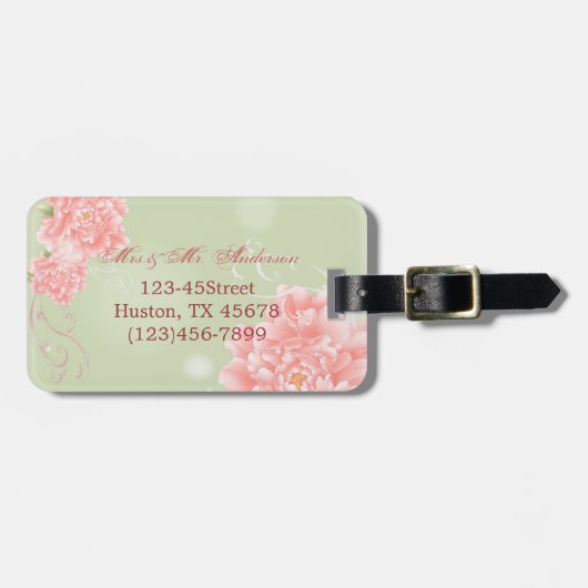 春の植物の真新しいピンクのシャクヤクの結婚式 ラゲッジタグ (正面横)