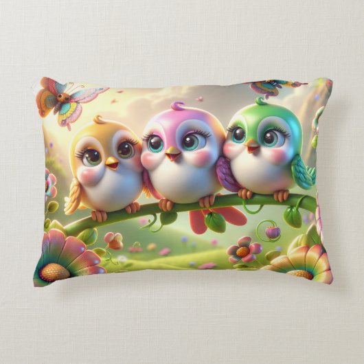 春の歌鳥の幻想的な3人組 アクセントクッション (正面)