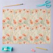 春の水の色のポピーのパターンの切り離し 薄葉紙 (クラフト)