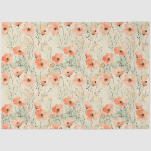 春の水の色のポピーのパターンの切り離し 薄葉紙 (正面)