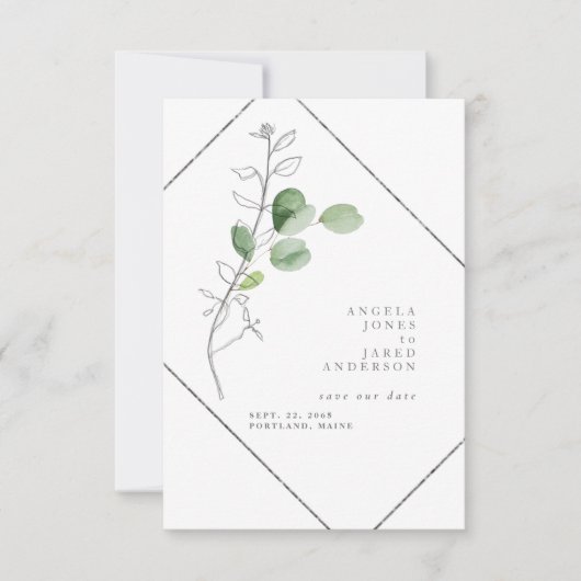 春の水彩と鉛筆の葉の日付を保存 セーブザデート (正面)