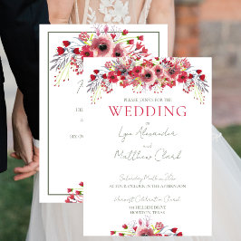 春の水彩ポピー赤い花の結婚式 招待状