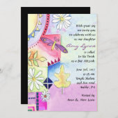 春の水彩画のユダヤ人のバルミツワーの招待状 招待状 (正面/裏面)