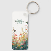 春の水彩画の鳥 花のモノグラム ワイルドフラワー キーホルダー (裏面)