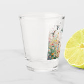 春の水彩画の鳥 花のモノグラム ワイルドフラワー ショットグラス (左)