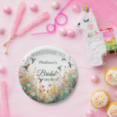 春の水彩画の鳥 花のモノグラム ワイルドフラワー ペーパープレート (パーティー)