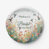 春の水彩画の鳥 花のモノグラム ワイルドフラワー ペーパープレート (正面)