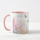 春の水彩画の鳥 花のモノグラム ワイルドフラワー マグカップ (左)